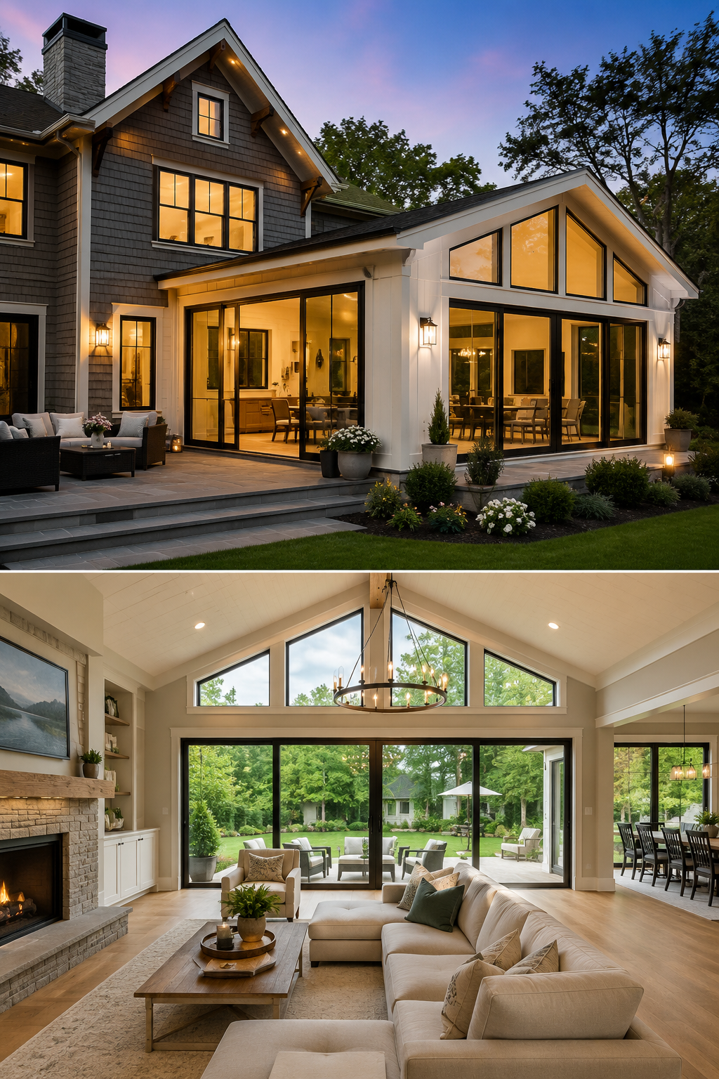 Custom home addition designed to blend with an existing residence