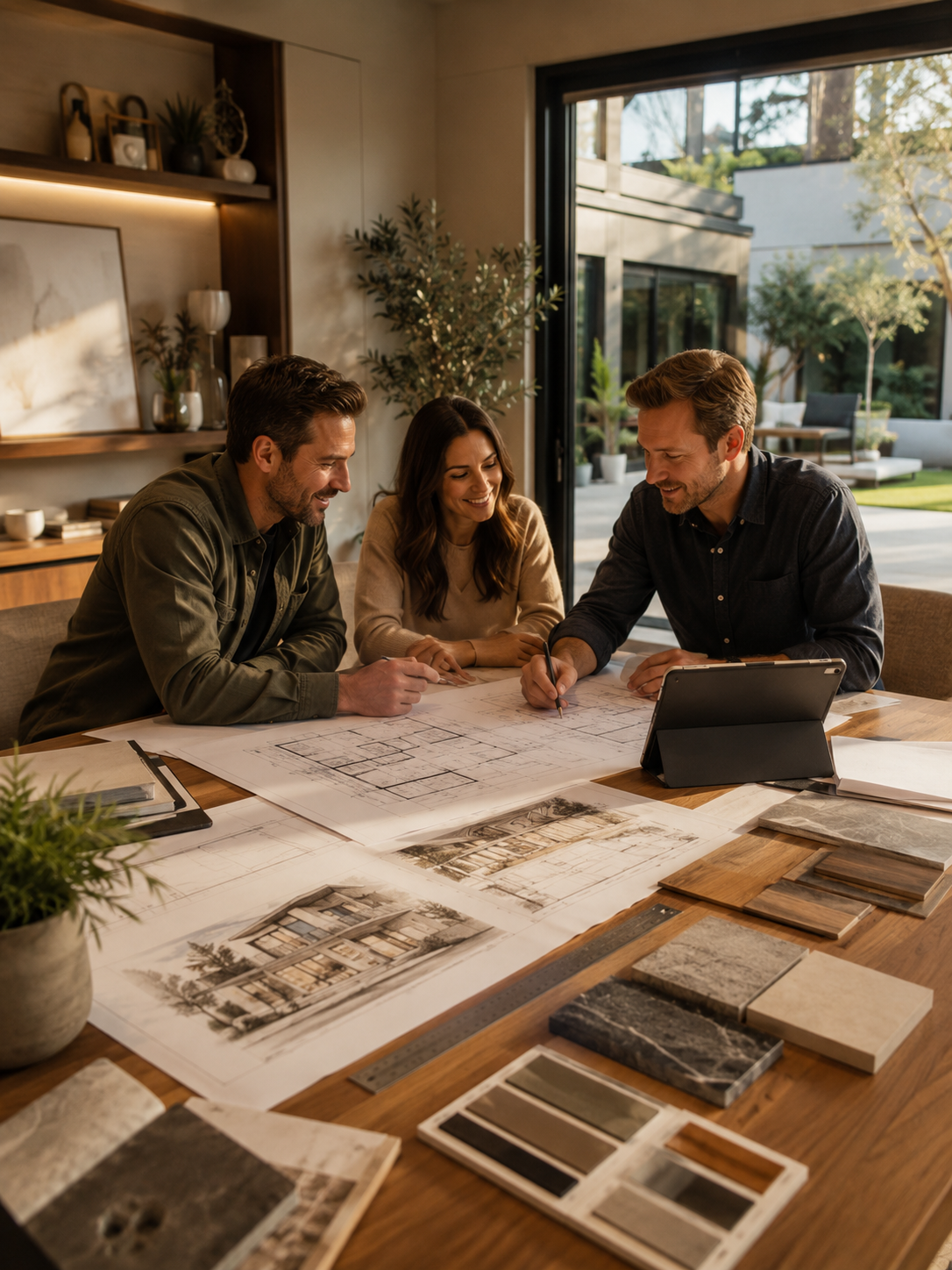 H&M Construction reviewing plans for a residential construction project