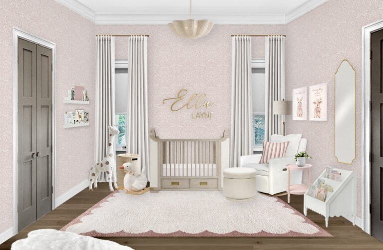 Mauve Pink Nursery With Floral Wallpaper