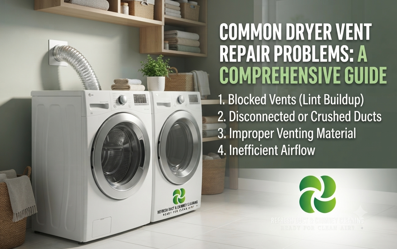 Crushed and disconnected dryer vent hose illustrating a common repair problem