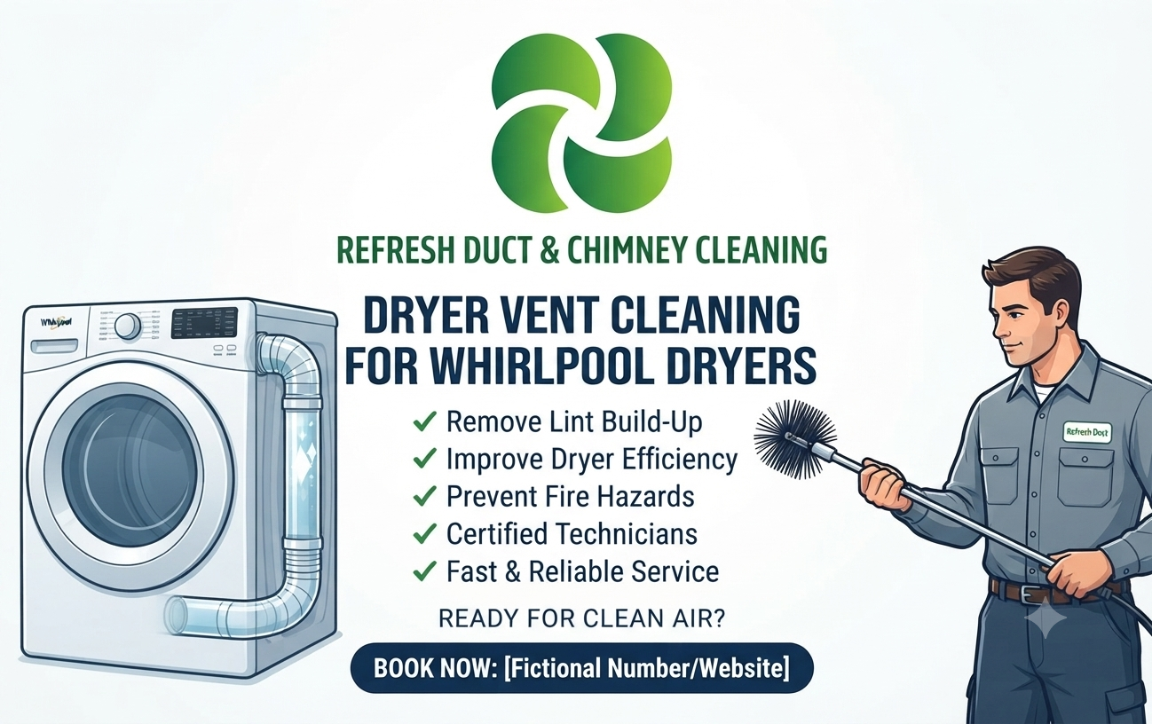 Technician cleaning the vent hose of a Whirlpool clothes dryer